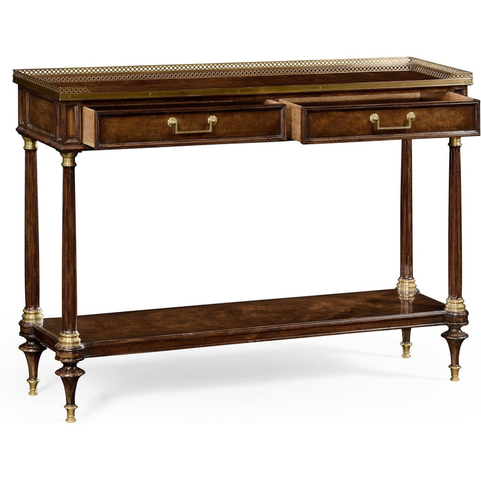 Jonathan Charles Brompton French Style Mahogany Console with Brass Gallery