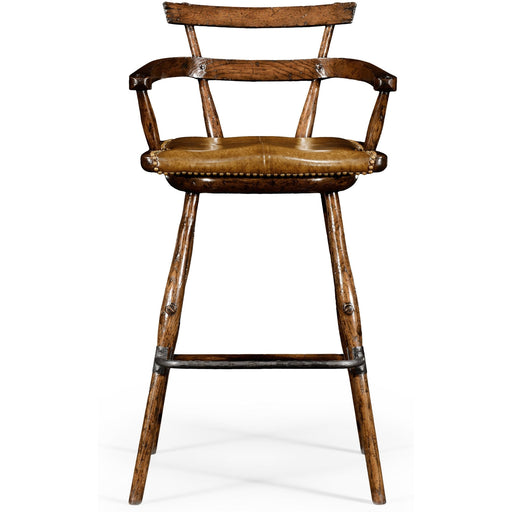 Jonathan Charles Buckingham Oak Arm Barstool with Studded Leather Seat