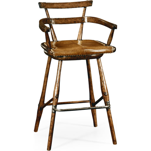 Jonathan Charles Buckingham Oak Arm Barstool with Studded Leather Seat